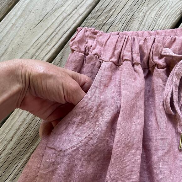 Meo Meli Women's PInk 100% Linen Pull On Shorts Size 26" Waist - Picture 3 of 6